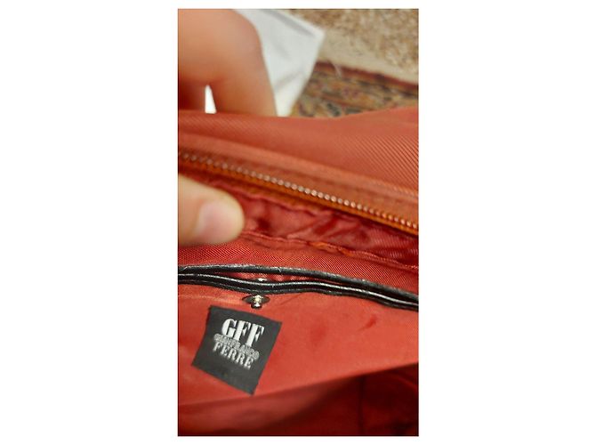 Borsa a tracolla Gianfranco Ferré in tela arancione e pelle nera Nero - vista 8