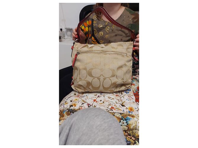 Borsa Coach in tela monogram beige e pelle rosa - vista 2