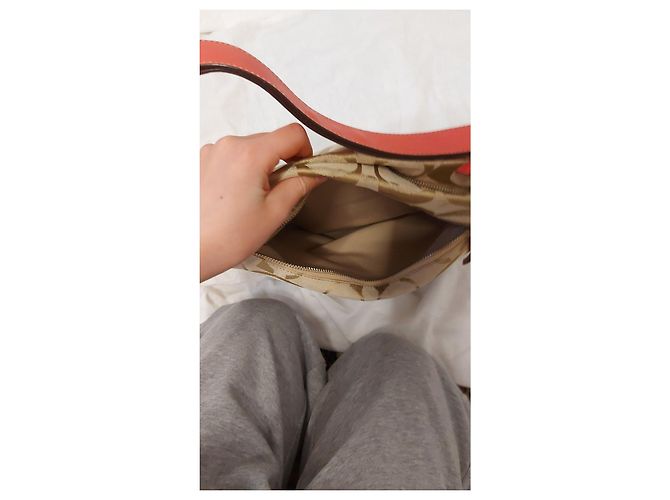 Borsa Coach in tela monogram beige e pelle rosa - vista 5