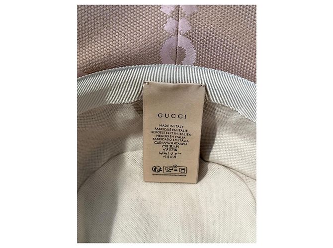 Cappello bucket Gucci GG Supreme in tela beige e pelle rosa - vista 5