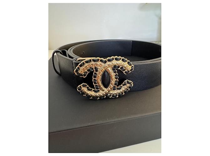 Chanel Schwarzer Leder- und Goldgürtel Golden - Ansicht 3