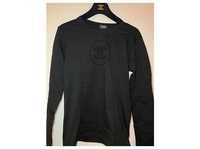 Chanel Long Sleeve Black T-Shirt with CC Signature Print - view 12