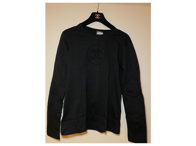 Chanel Long Sleeve Black T-Shirt with CC Signature Print - view 2