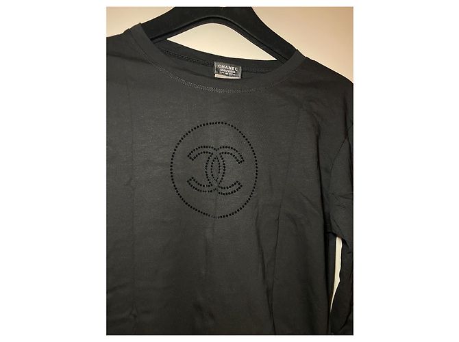 Chanel Long Sleeve Black T-Shirt with CC Signature Print - view 4