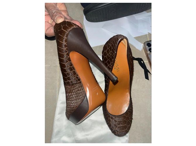Gucci brown leather python effect high-heeled shoes - view 3