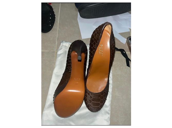 Gucci brown leather python effect high-heeled shoes - view 4