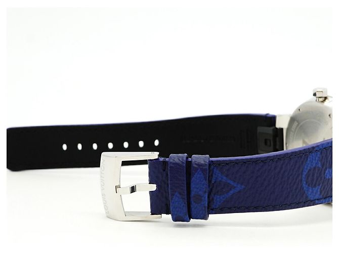 Orologio da uomo Louis Vuitton Tambour Monogram QA150Z quadrante blu - vista 4