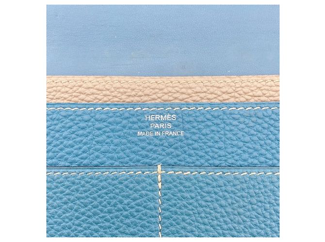 Portafoglio Lungo Dogon GM di Hermès in pelle Togo beige e blu - vista 14