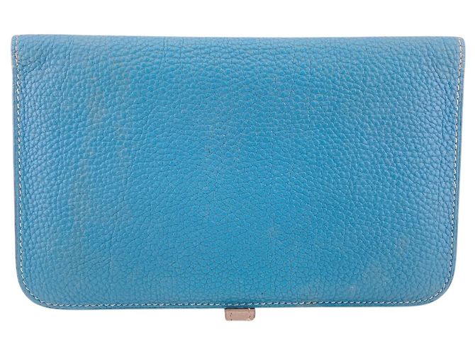 Portafoglio Lungo Dogon GM di Hermès in pelle Togo beige e blu - vista 2