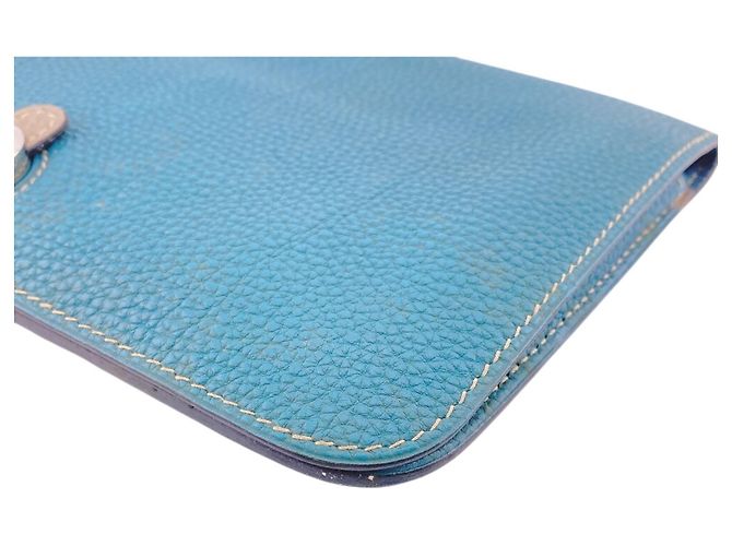 Portafoglio Lungo Dogon GM di Hermès in pelle Togo beige e blu - vista 4
