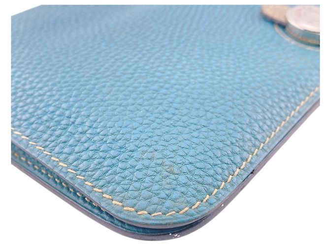 Portafoglio Lungo Dogon GM di Hermès in pelle Togo beige e blu - vista 5
