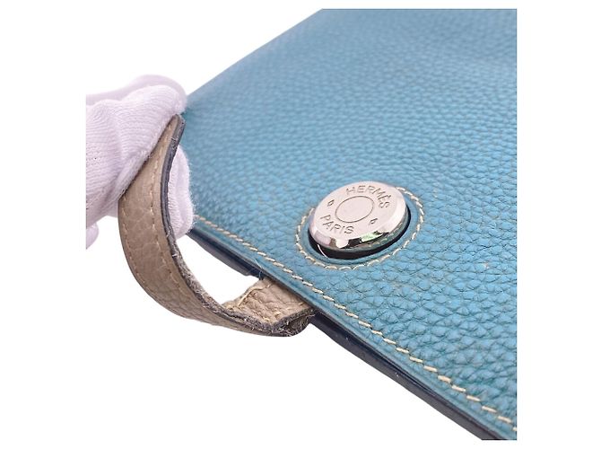 Portafoglio Lungo Dogon GM di Hermès in pelle Togo beige e blu - vista 7