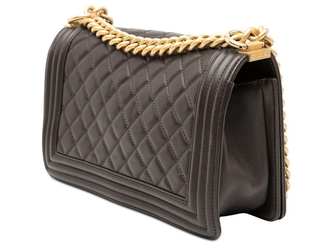 Chanel Boy Flap aus braunem, gestepptem Lammleder, mittelgroß Dunkelbraun - Ansicht 2