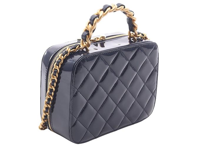 Vanity Chanel Blau CC gesteppter Lack-Kosmetikkoffer Marineblau - Ansicht 2