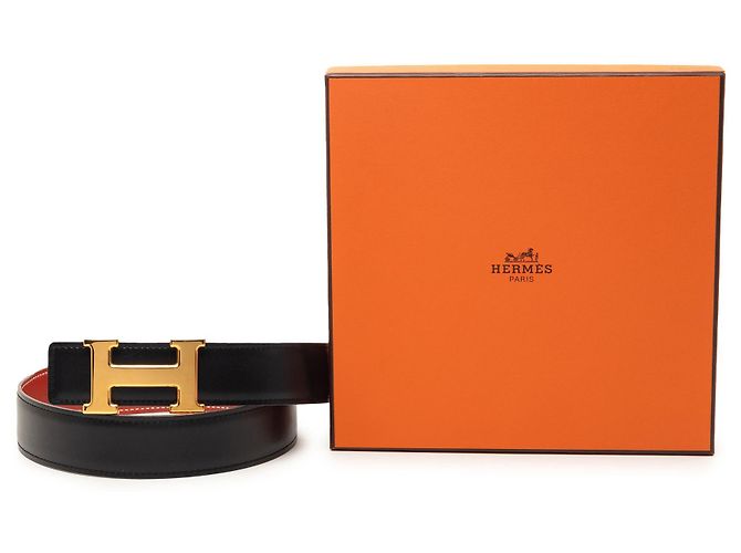 Cintura reversibile Constance H Hermès in vitello nero e Gulliver - vista 7