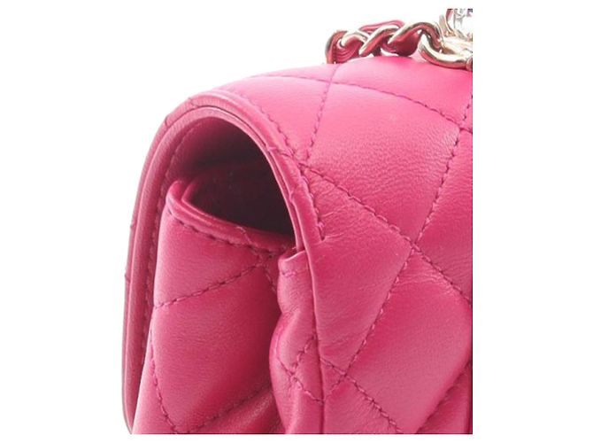Chanel Mini Flap Rectangular de Cordero Acolchado Rosa - vista 10