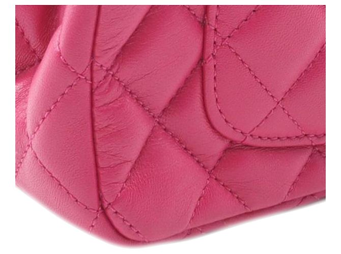 Chanel Mini Flap Rectangular de Cordero Acolchado Rosa - vista 11