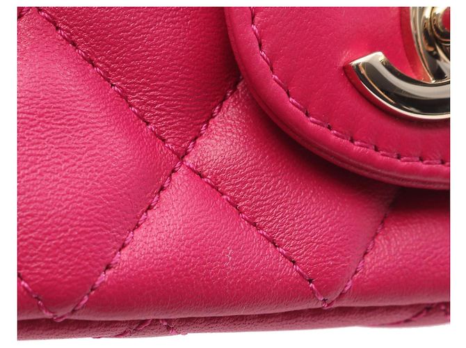 Chanel Mini Flap Rectangular de Cordero Acolchado Rosa - vista 12