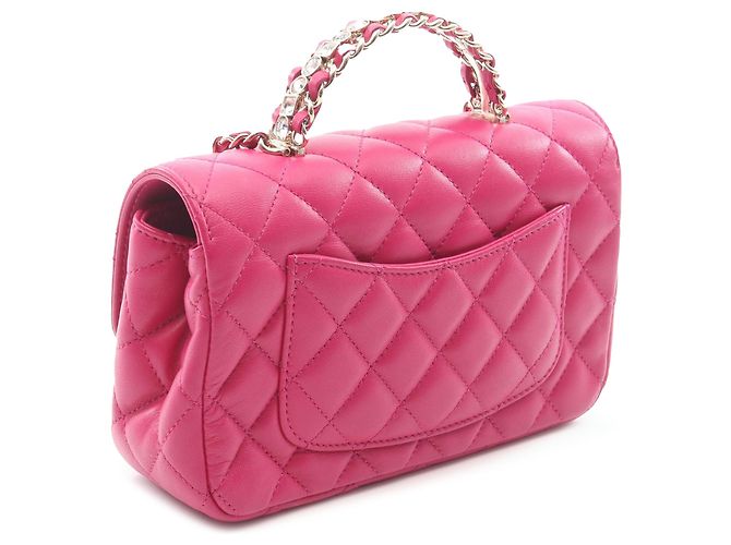 Chanel Mini Flap Rectangular de Cordero Acolchado Rosa - vista 2