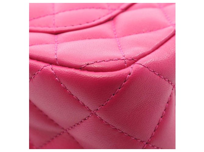 Chanel Mini Flap Rectangular de Cordero Acolchado Rosa - vista 7