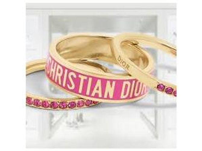 Set di 3 anelli Dior in metallo dorato con lacca bianca e cristalli argentati Rosa D'oro - vista 2