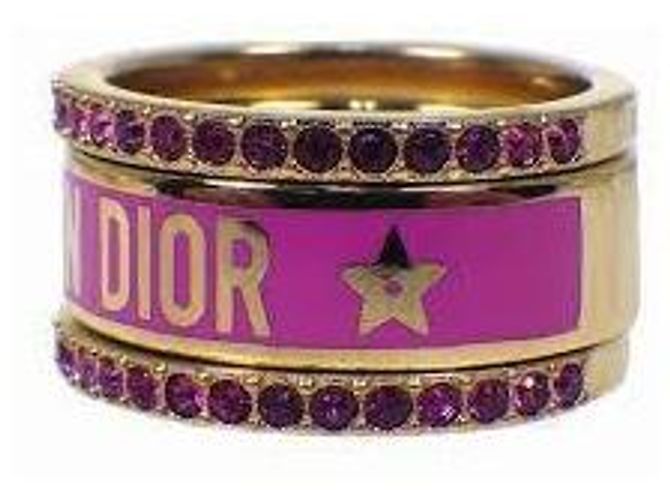 Set di 3 anelli Dior in metallo dorato con lacca bianca e cristalli argentati Rosa D'oro - vista 3
