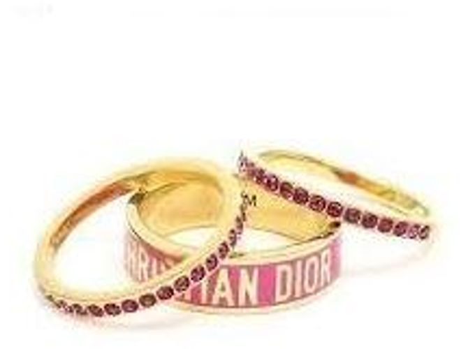 Set di 3 anelli Dior in metallo dorato con lacca bianca e cristalli argentati Rosa D'oro - vista 5