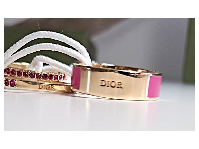Set di 3 anelli Dior in metallo dorato con lacca bianca e cristalli argentati Rosa D'oro - vista 7