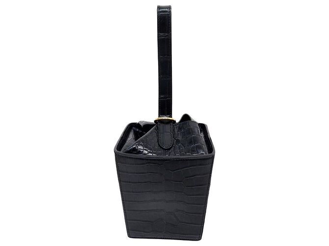 Céline NUOVO RARO BORSO A MANO CELINE STRAP BOX CON MANIGLIA IN CUOIO DI CROCODRILO Nero - vista 2
