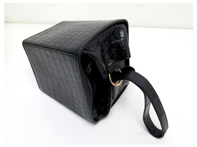 Céline NUOVO RARO BORSO A MANO CELINE STRAP BOX CON MANIGLIA IN CUOIO DI CROCODRILO Nero - vista 4