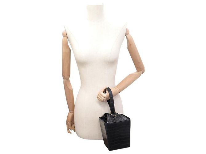 Céline NUOVO RARO BORSO A MANO CELINE STRAP BOX CON MANIGLIA IN CUOIO DI CROCODRILO Nero - vista 5