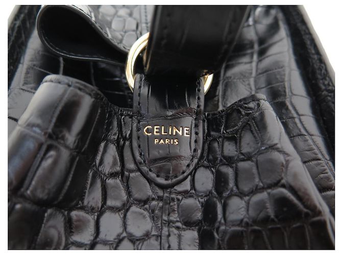 Céline NUOVO RARO BORSO A MANO CELINE STRAP BOX CON MANIGLIA IN CUOIO DI CROCODRILO Nero - vista 6