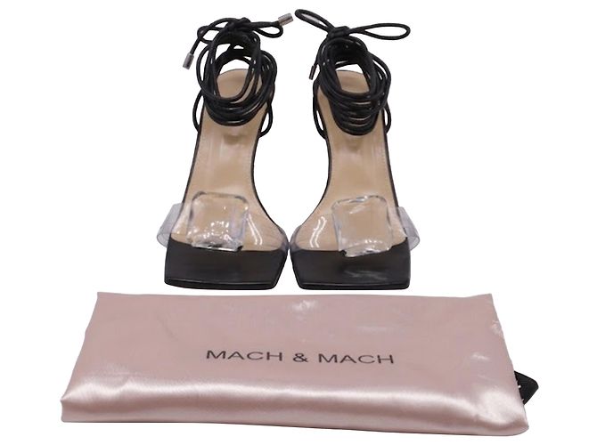 Sandali con tacco in pelle nera impreziositi da cristalli Mach & Mach - vista 5