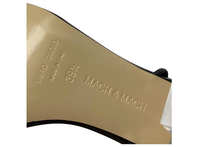 Sandali con tacco in pelle nera impreziositi da cristalli Mach & Mach - vista 7