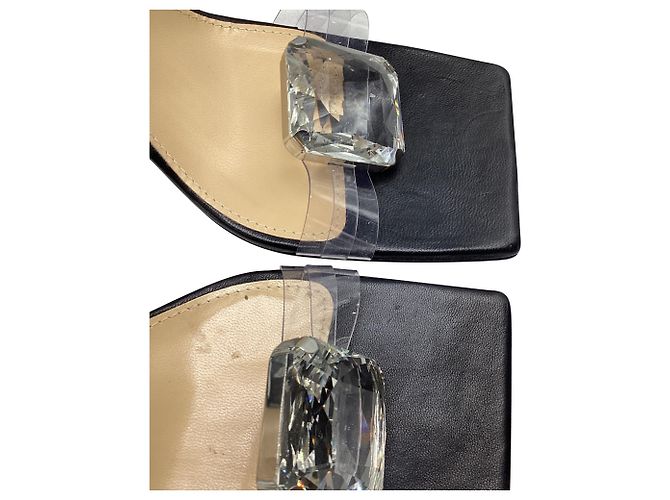 Sandali con tacco in pelle nera impreziositi da cristalli Mach & Mach - vista 8