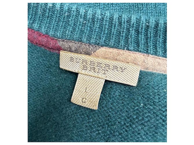 Burberry Brit Ellbogen-Patchwork aus grünem Kaschmir - Ansicht 4