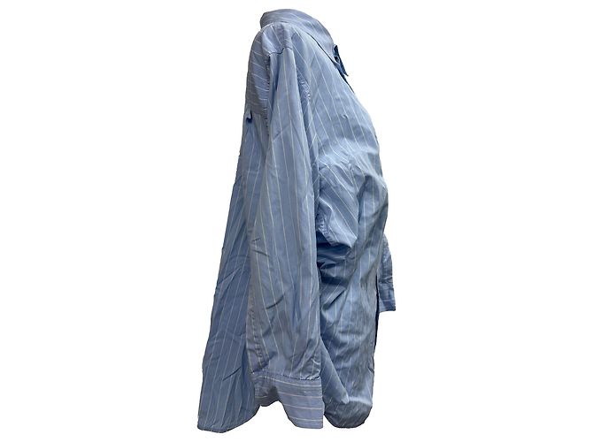 Camisa anudada a rayas con logo bordado de Balenciaga en algodón azul - vista 2