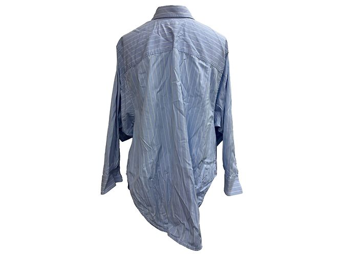 Camisa anudada a rayas con logo bordado de Balenciaga en algodón azul - vista 3