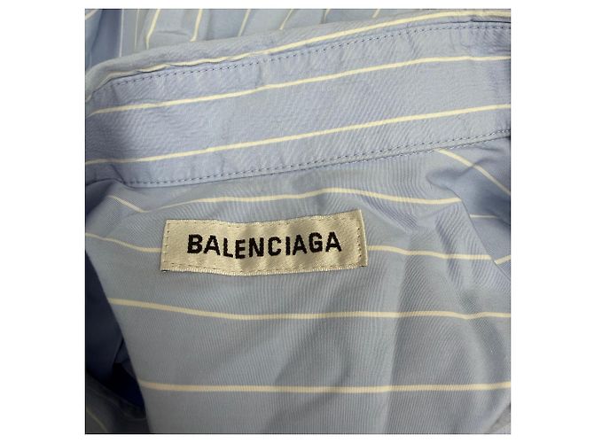 Camisa anudada a rayas con logo bordado de Balenciaga en algodón azul - vista 4