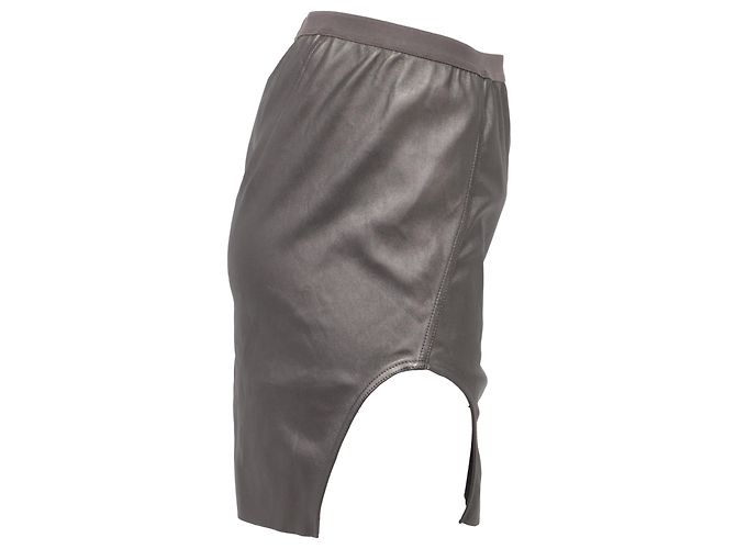 Falda Mini Diana en Cuero de Cordero Gris de Rick Owens - vista 2