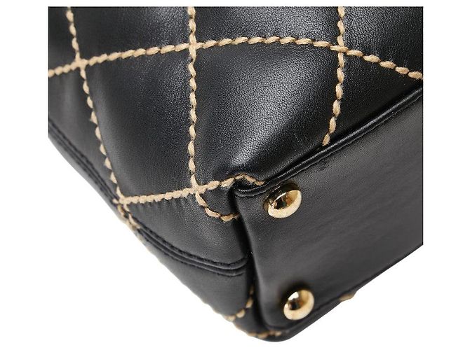 Timeless Borsa a spalla in agnello con cuciture selvagge Chanel Coco Mark Nero - vista 7