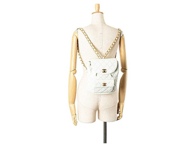 Timeless Chanel Coco Mark Rucksack aus matelassiertem Lammleder Weiß - Ansicht 13