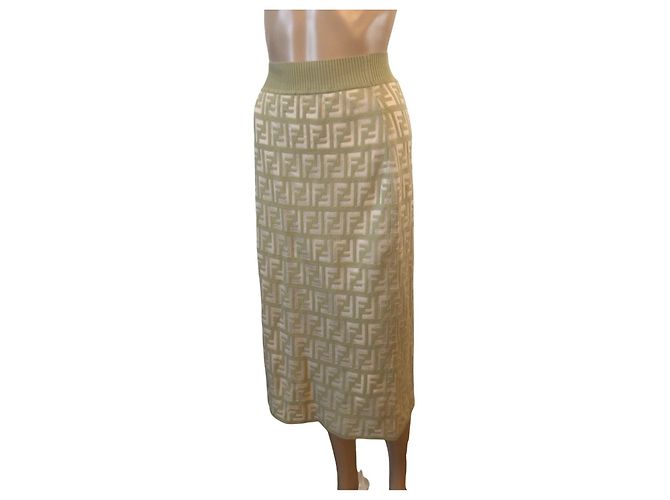 Falda Fendi verde de algodón - patrón de logo FF - vista 2