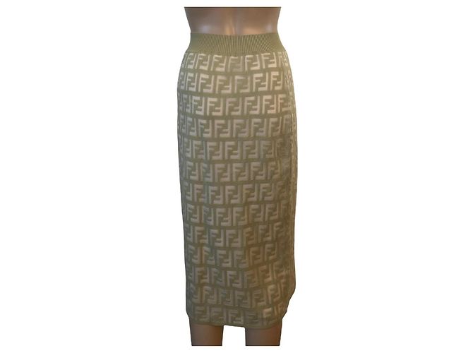 Falda Fendi verde de algodón - patrón de logo FF - vista 4