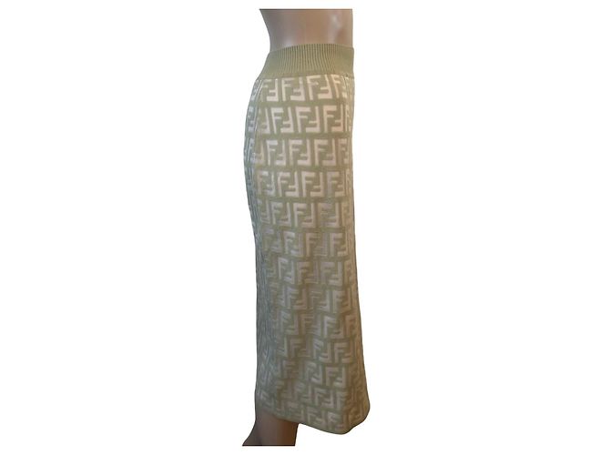 Falda Fendi verde de algodón - patrón de logo FF - vista 5