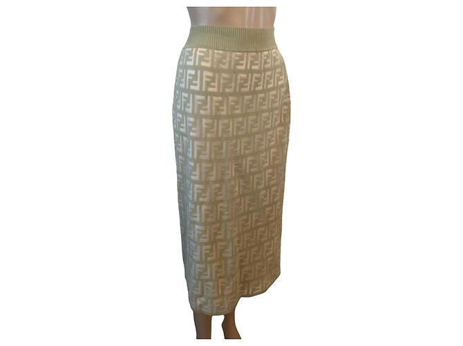 Falda Fendi verde de algodón - patrón de logo FF - vista 6