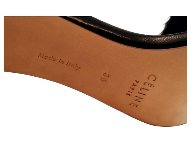 Céline Sandalias de tacón Celine de cuero y piel de visón negro - vista 9