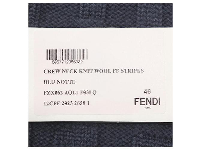 Fendi FF Logo Wollpullover Blau Marineblau - Ansicht 10
