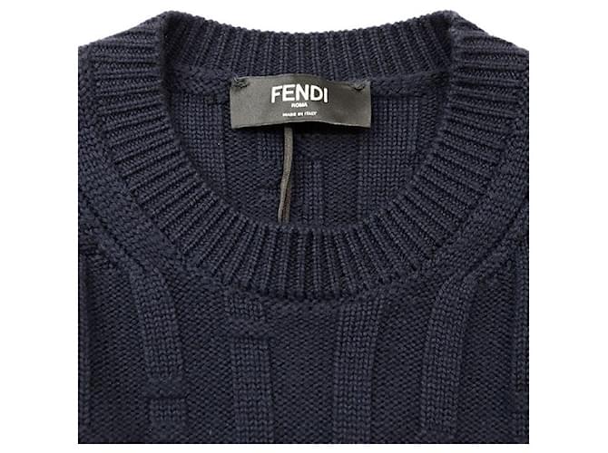Fendi FF Logo Wollpullover Blau Marineblau - Ansicht 2