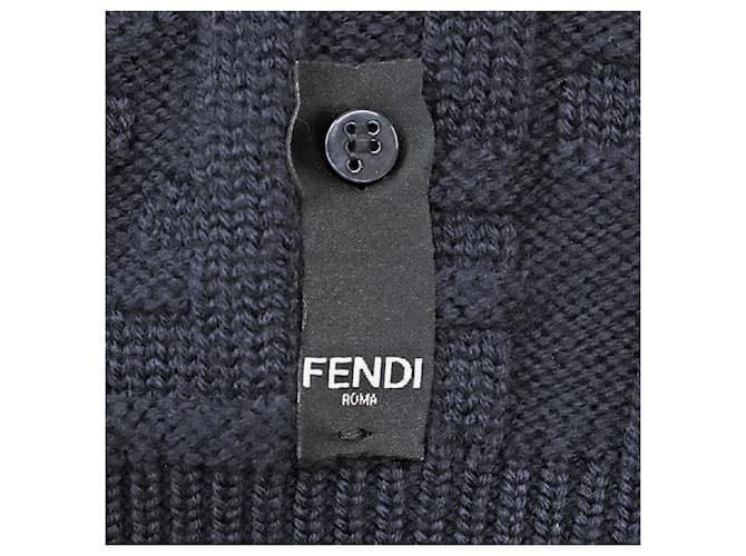 Fendi FF Logo Wollpullover Blau Marineblau - Ansicht 3